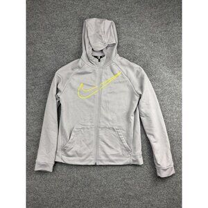 Nike Dri-FIT Hoodie Jacket Youth‎ XL Gray Full Zip Yellow Swoosh Athletic